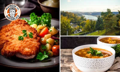 3-Gänge-Menü nach Wahl mit Blick über das Tal und auf den Rhein