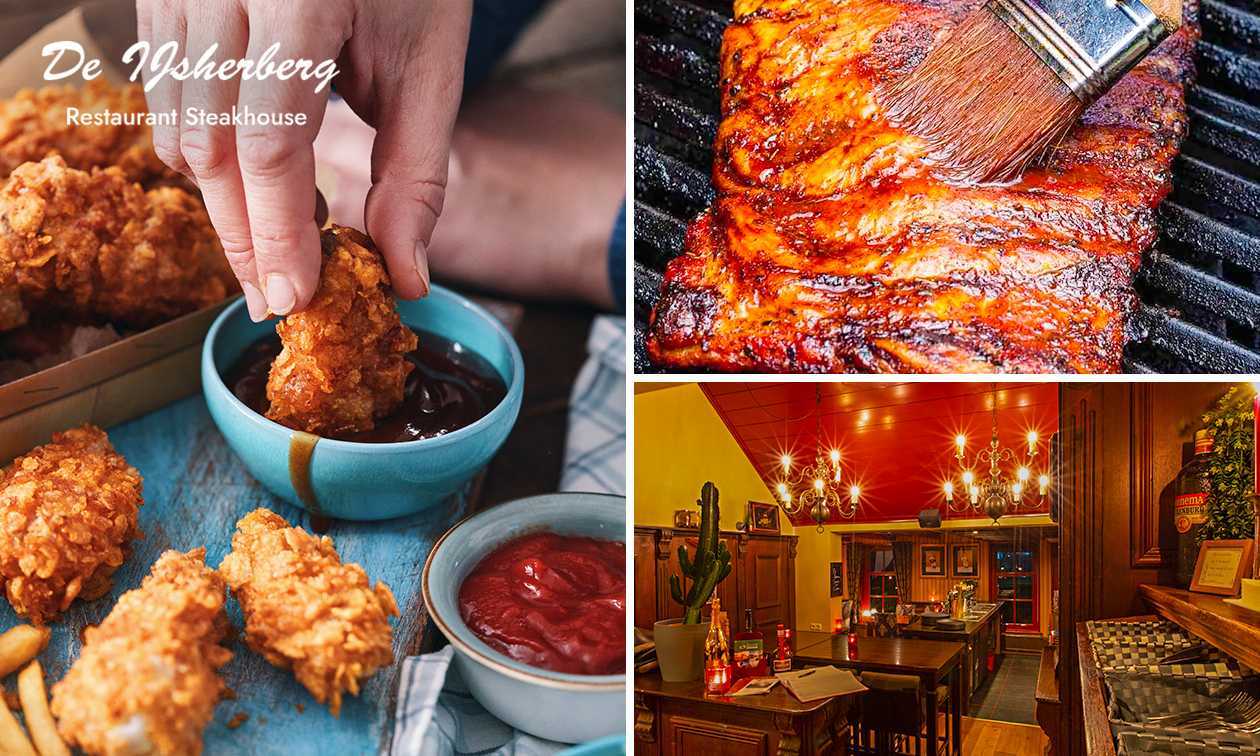Shared dining-plank met kip en spareribs (evt. onbeperkt) bij Restaurant Steakhouse De IJsherberg