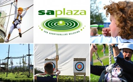 Beleef een sportieve, avontuurlijke en grensverleggende dag uit bij adventurepark Saplaza: klimmen op diverse parkoersen en boogschieten
