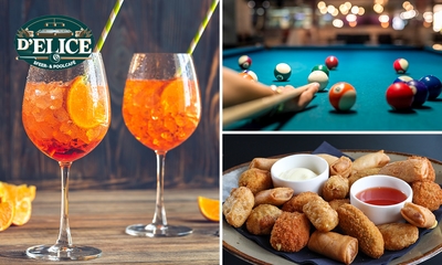 Cocktail of mocktail naar keuze + bittergarnituur of poolen (2 uur) + bittergarnituur