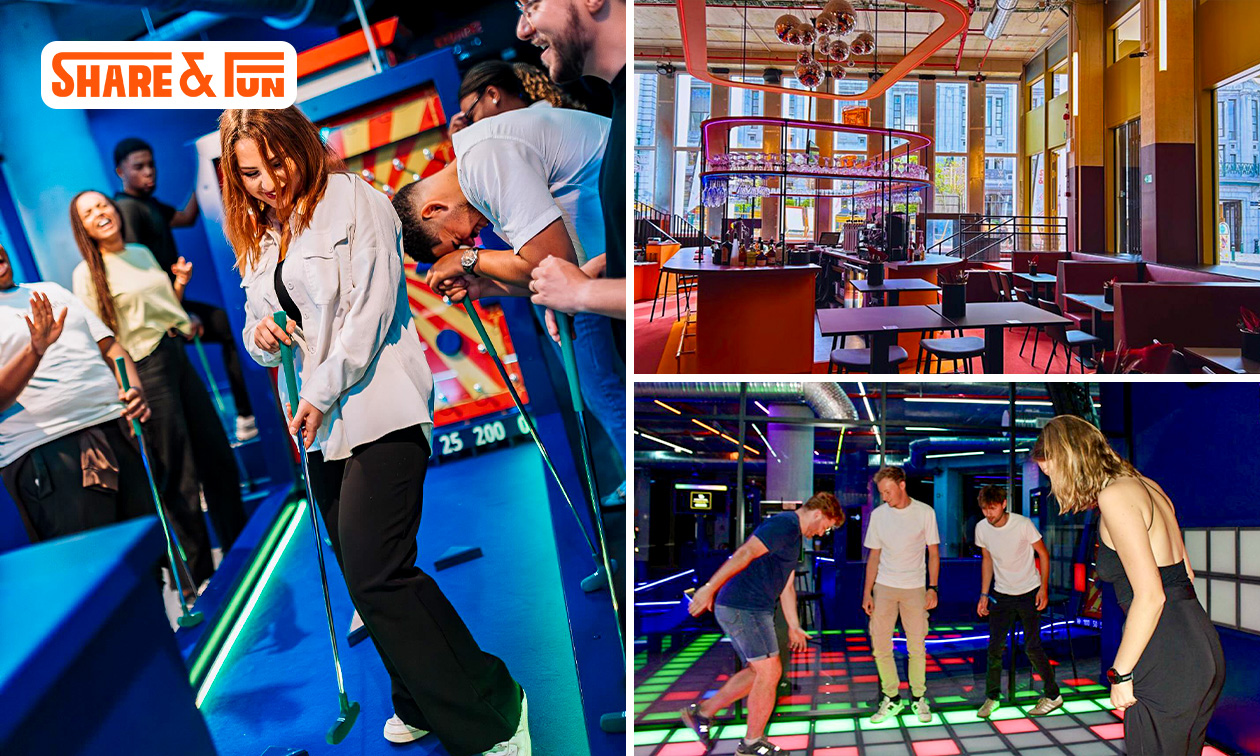 Potje mini-golf (30 min) + evt. darten, shuffle board (30 min) of Color Fun (10 min)