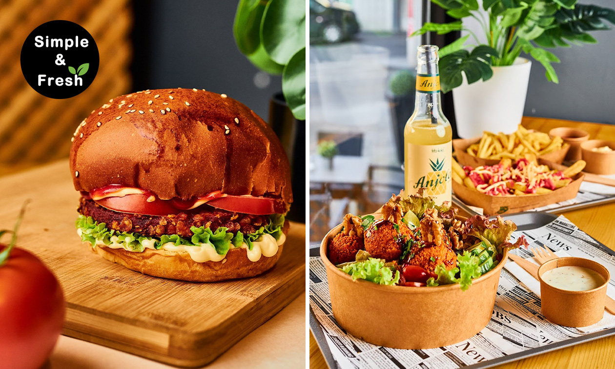 Bowl- oder Burgermenü nach Wahl + Pommes + Dip(s) bei Simple & Fresh in Düsseldorf