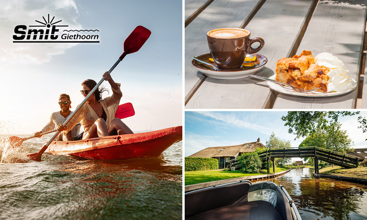 Kanohuur (3 uur) + koffie/thee + gebak bij Smit Giethoorn
