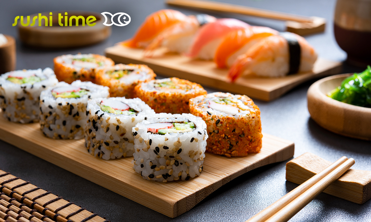 Afhalen: sushibox (16, 32 of 64 stuks) bij Sushi Time