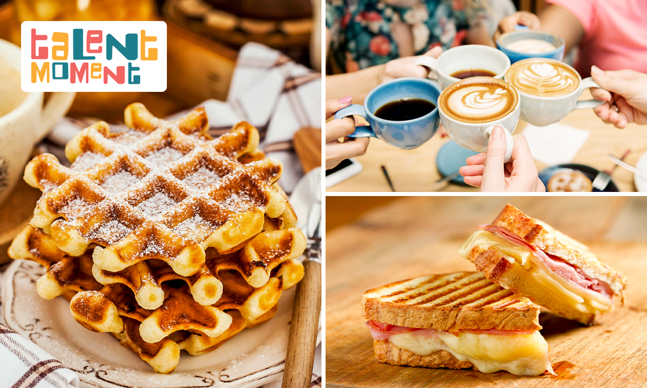 Wafel met poedersuiker/slagroom + warme drank of 3-gangen keuzelunch + 2 drankjes naar keuze