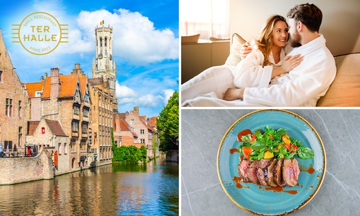 Overnachting voor 2 + fles cava + 3-gangendiner in hartje Brugge