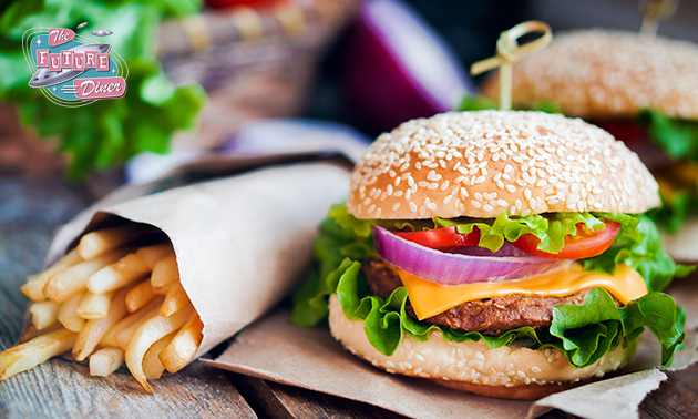 Afhalen: (vegan) burger + friet + brownie + blikje fris