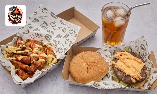 Burger naar keuze OF 10 of 20 kipvleugels + drankje