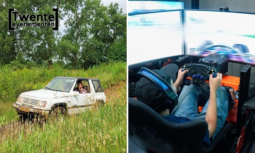 30 of 60 min off-road rijden in een 4x4 Jeep + evt. 2 heats F1 Sim Racing