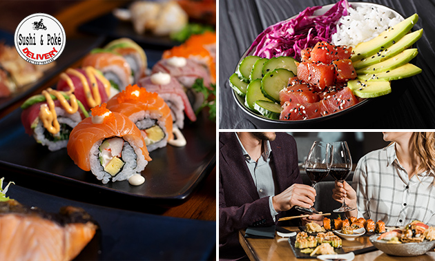 Thuisbezorgd: pokébowl + drankje óf sushi