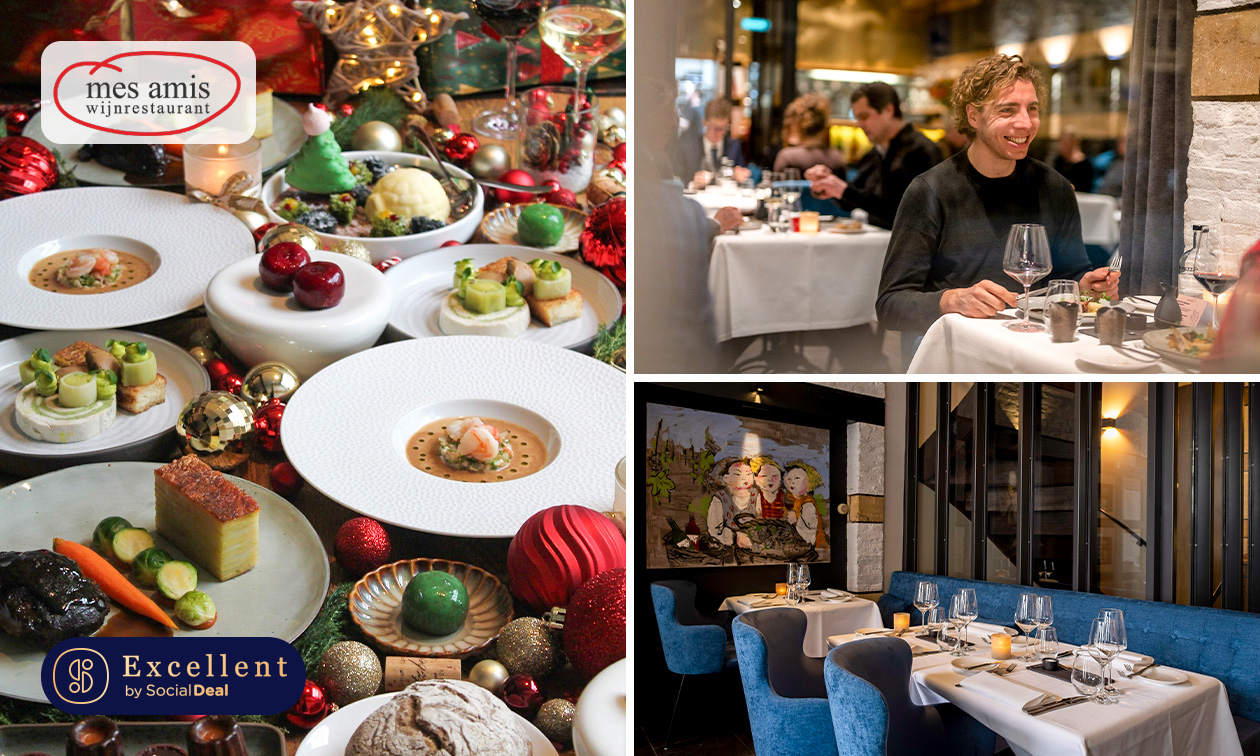 Feestdagendiner of -lunch + fles bubbels voor 2 personen voor afhaal bij Mes Amis