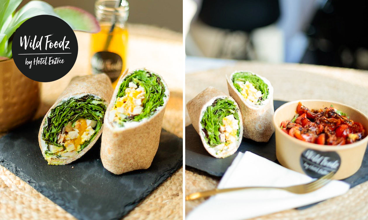 Wrap + salade + fruitbowl voor afhaal in hartje Brugge