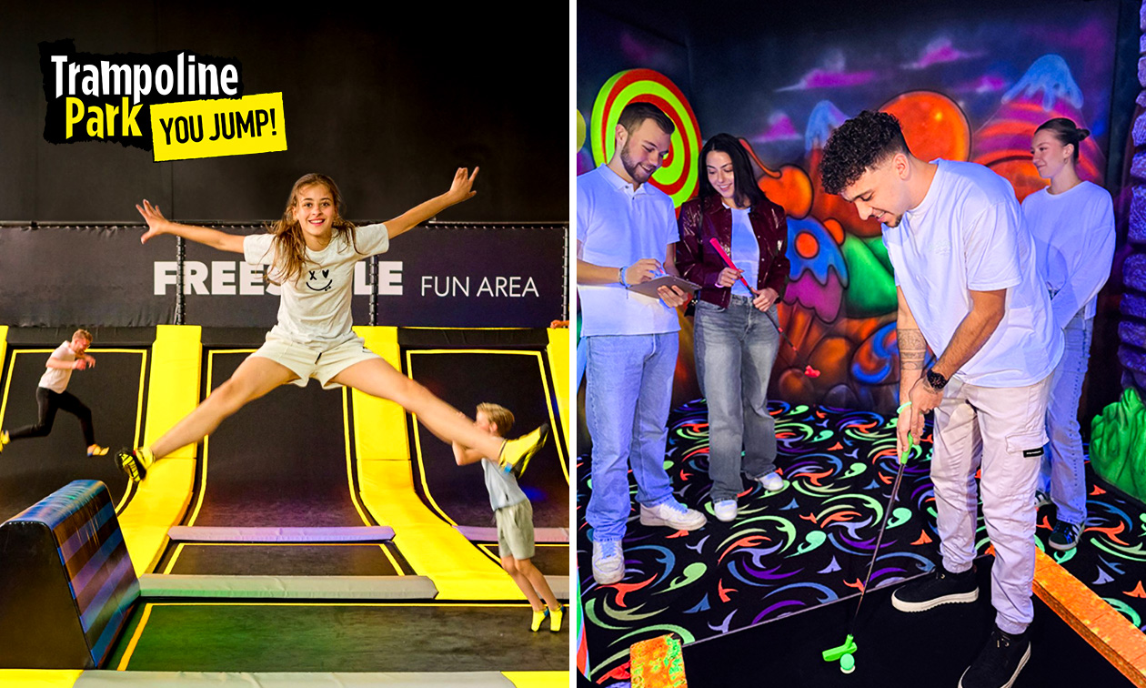 Trampolinespringen (60 min) + 18 holes GlowGolf