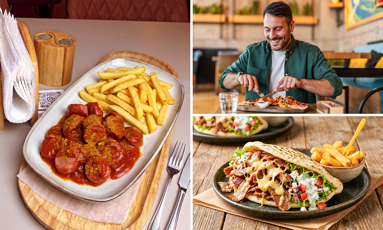 Currywurst-, Cheezy Köfte- oder Cheezy Döner-Menü + unbegrenzter Tee