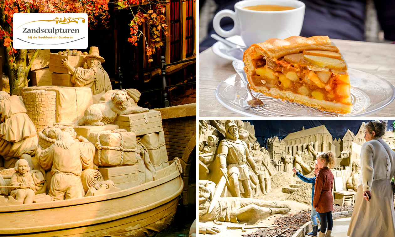 Entree voor Zandsculpturen Garderen + koffie/ thee en appelgebak