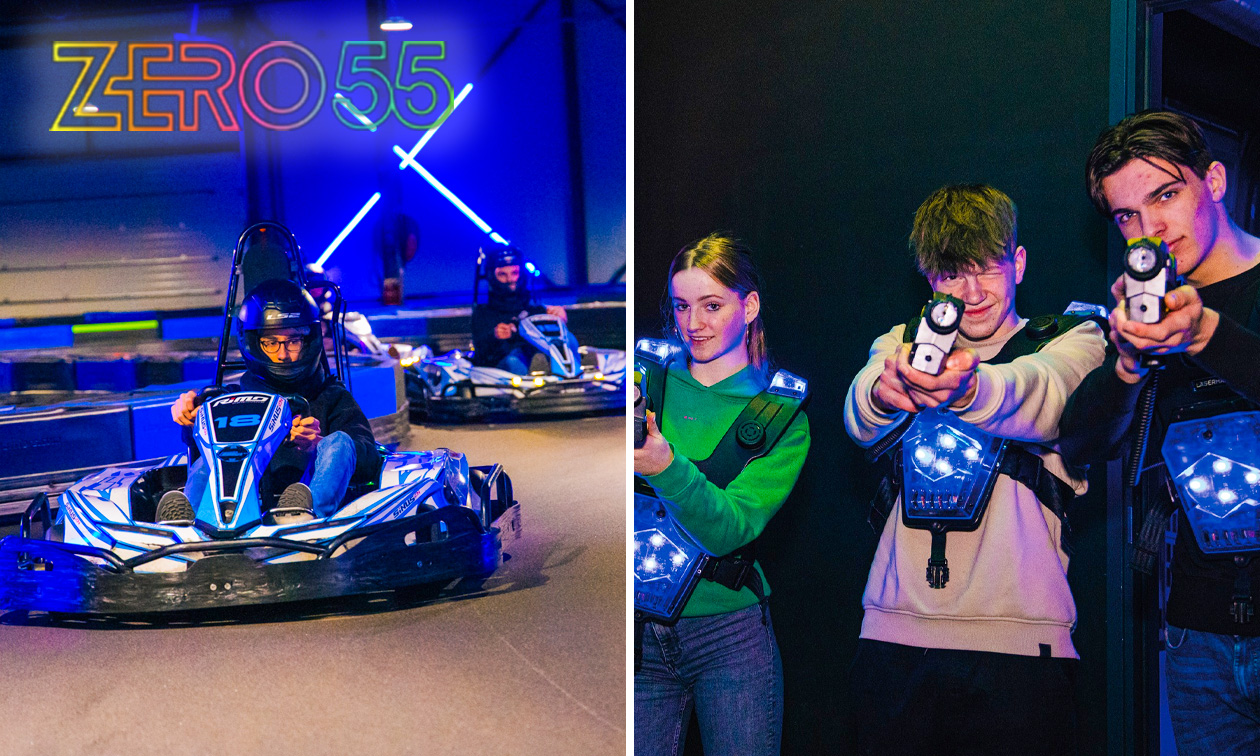 2 heats e-karten (2x 10 min) of 1 heat e-karten + 1 spel lasertag (12 min)